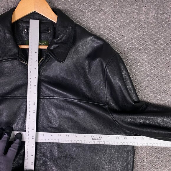 Eddie Bauer Leather Jacket Men's Large Tall LT Heavyweight Bomber Black - Picture 7 of 12